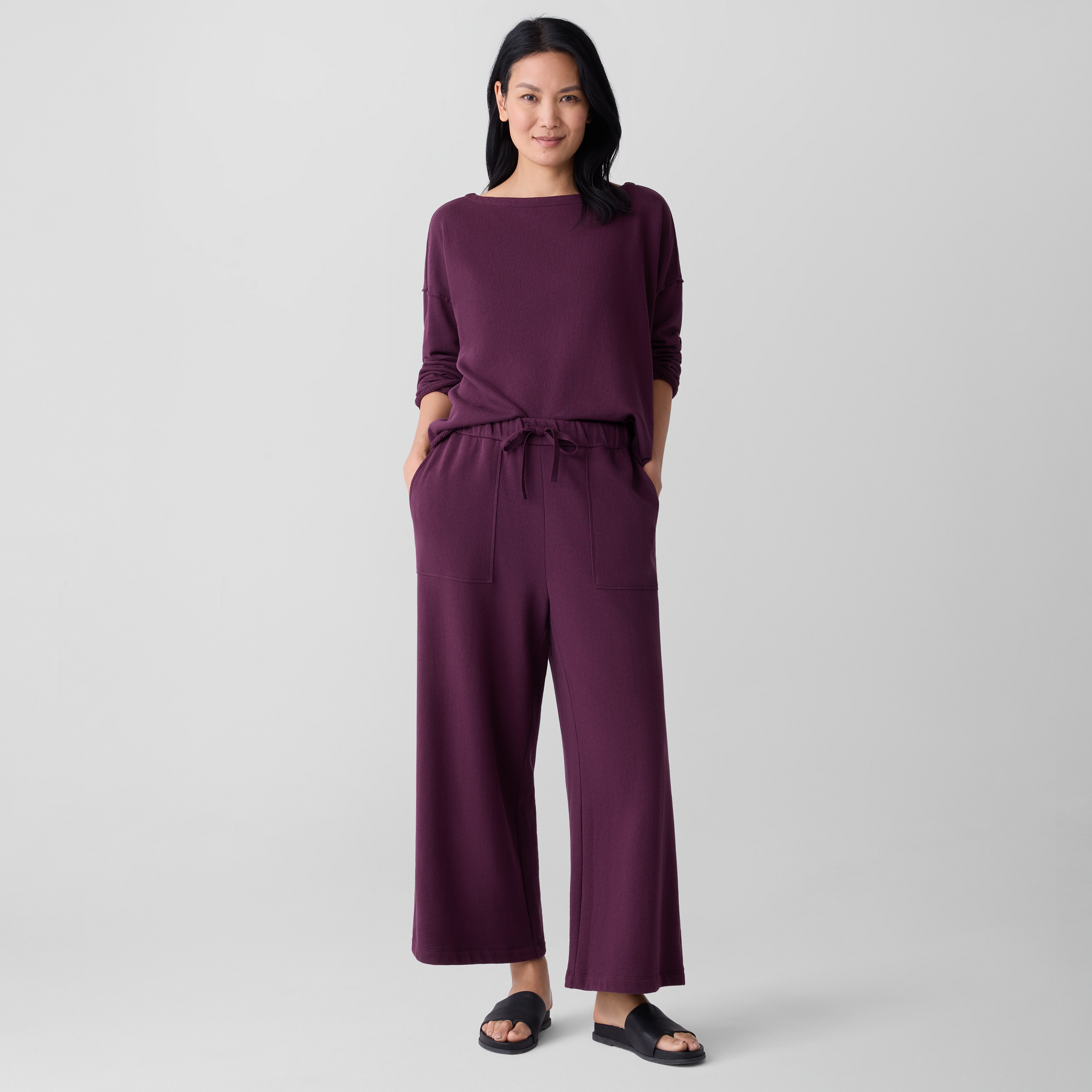 Lightweight Organic Cotton Terry Wide-Leg Pant | EILEEN FISHER
