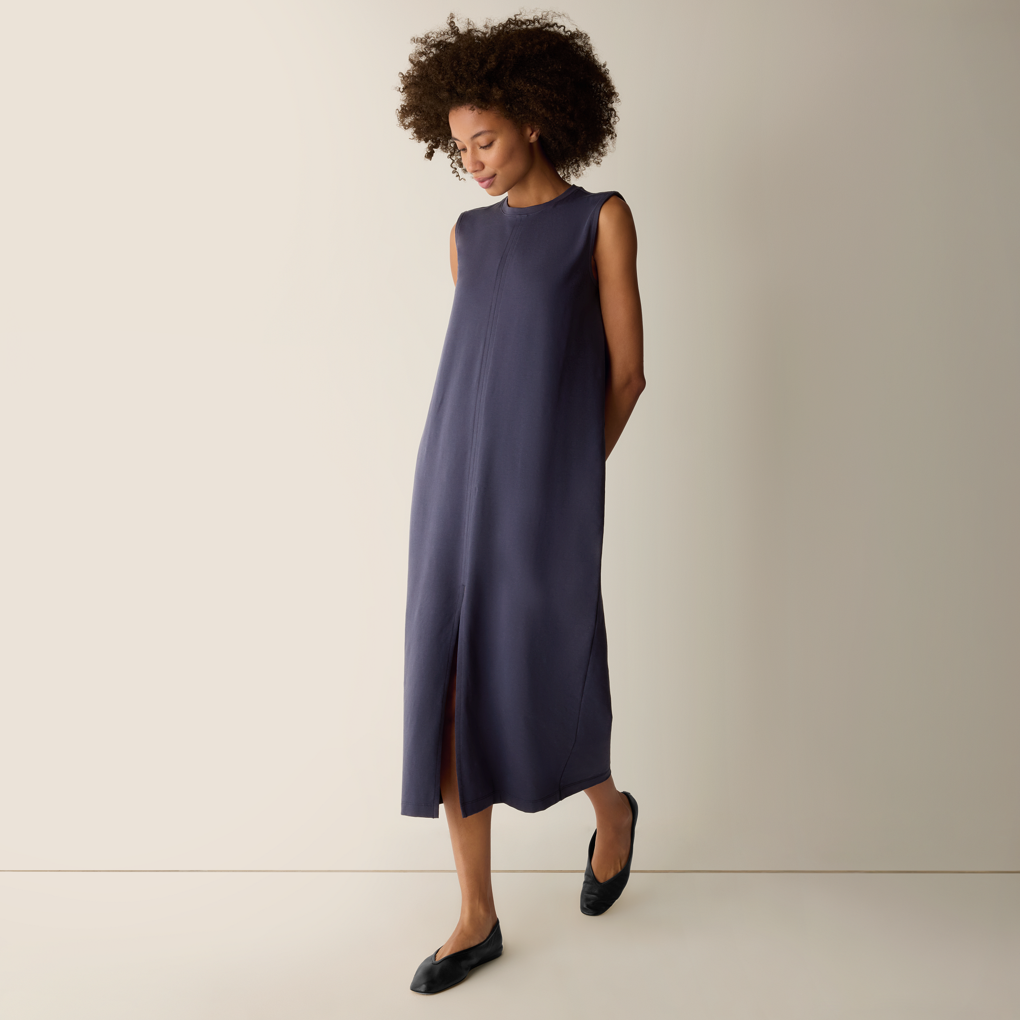 Pima Cotton Stretch Jersey Crew Neck Dress from EILEEN FISHER - $198