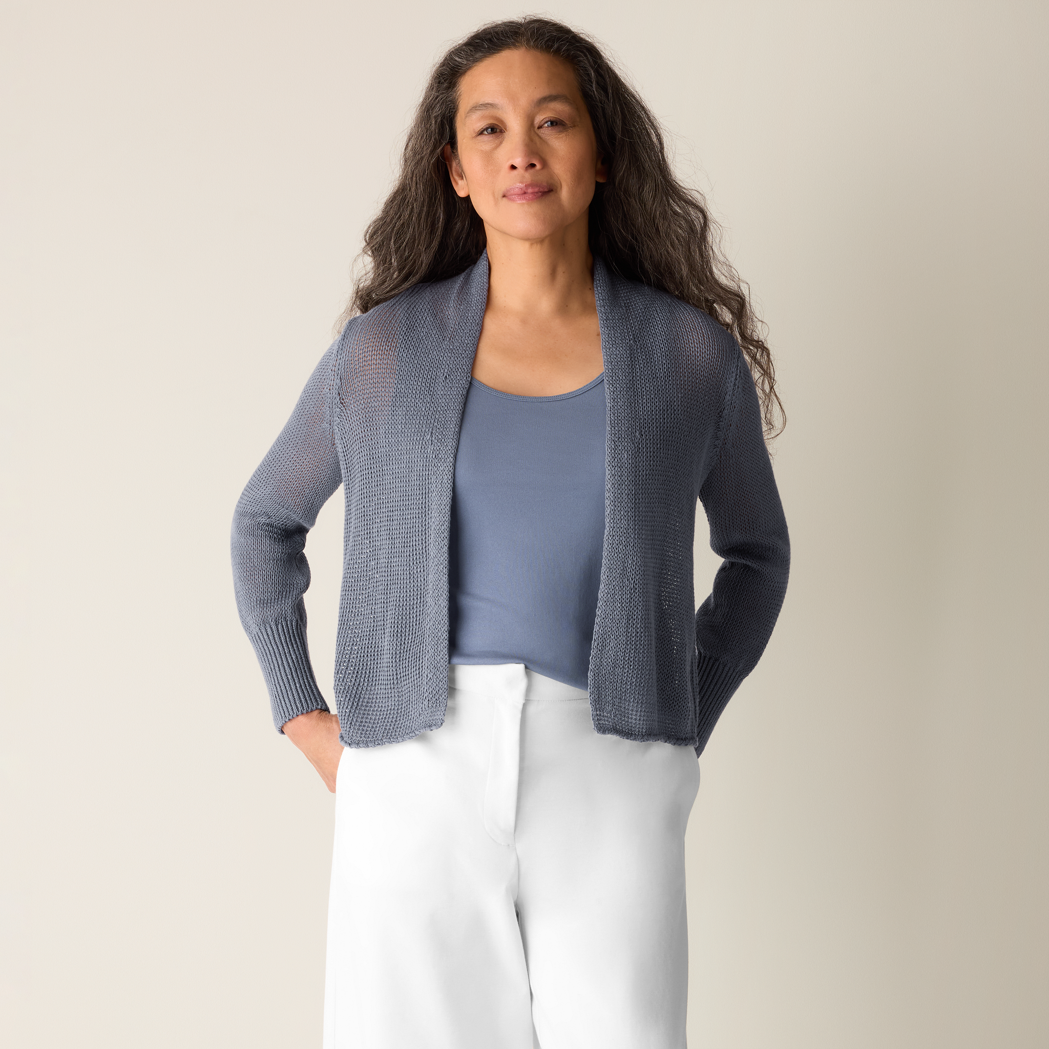 Organic Linen Cotton Cropped Cardigan