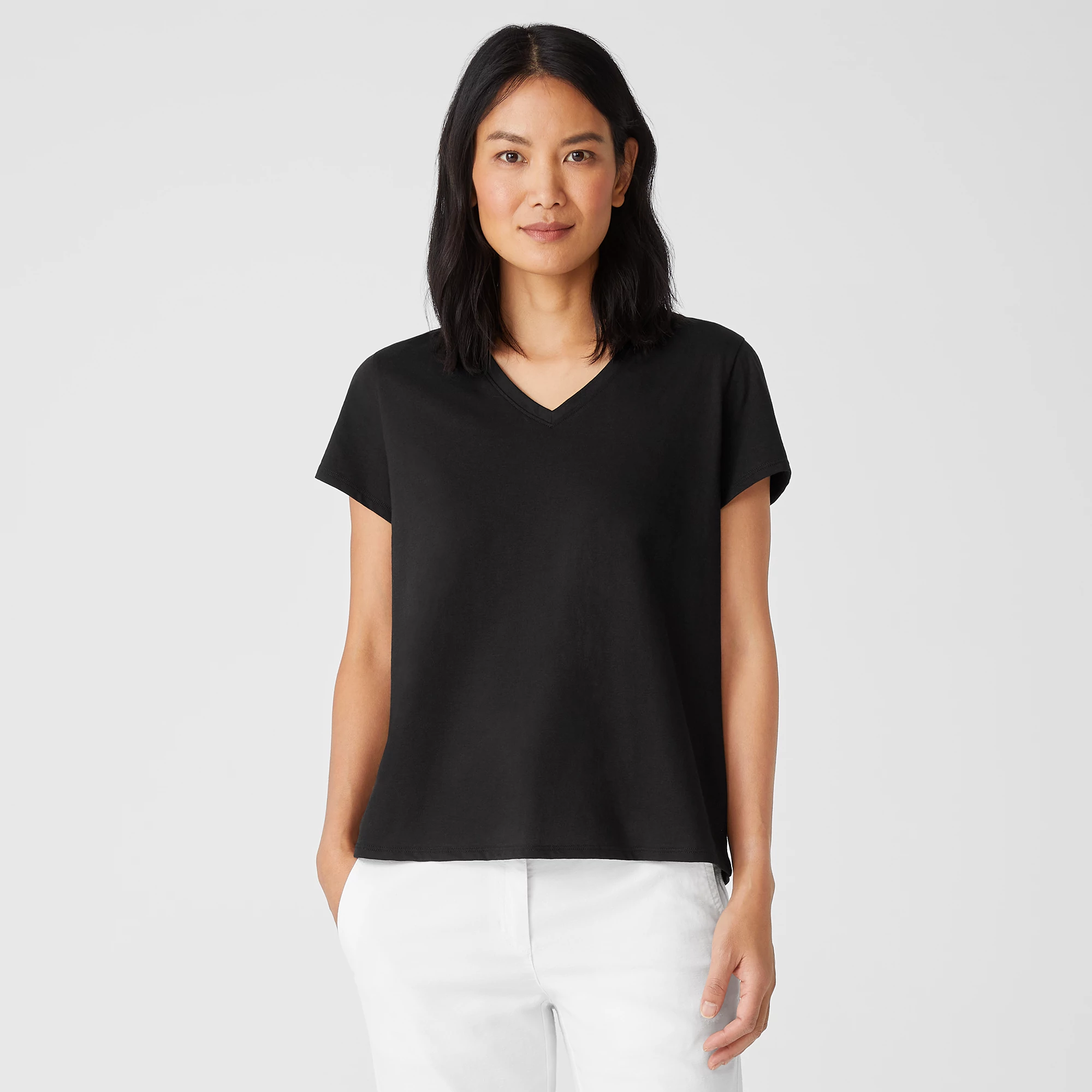 Cotton Jersey V Neck Dress | Washed Black