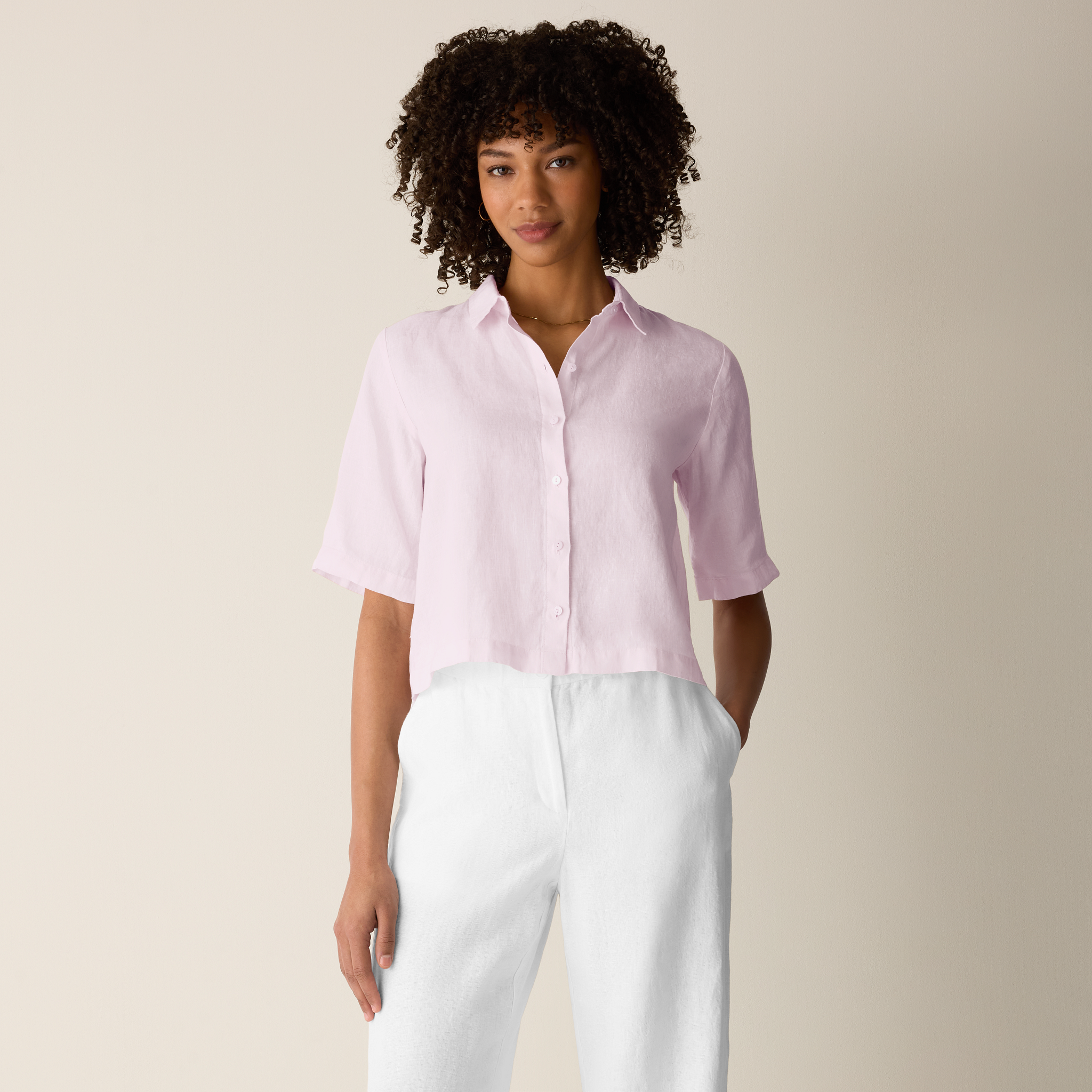 Organic Handkerchief Linen Elbow-Sleeve Shirt from EILEEN FISHER - $158