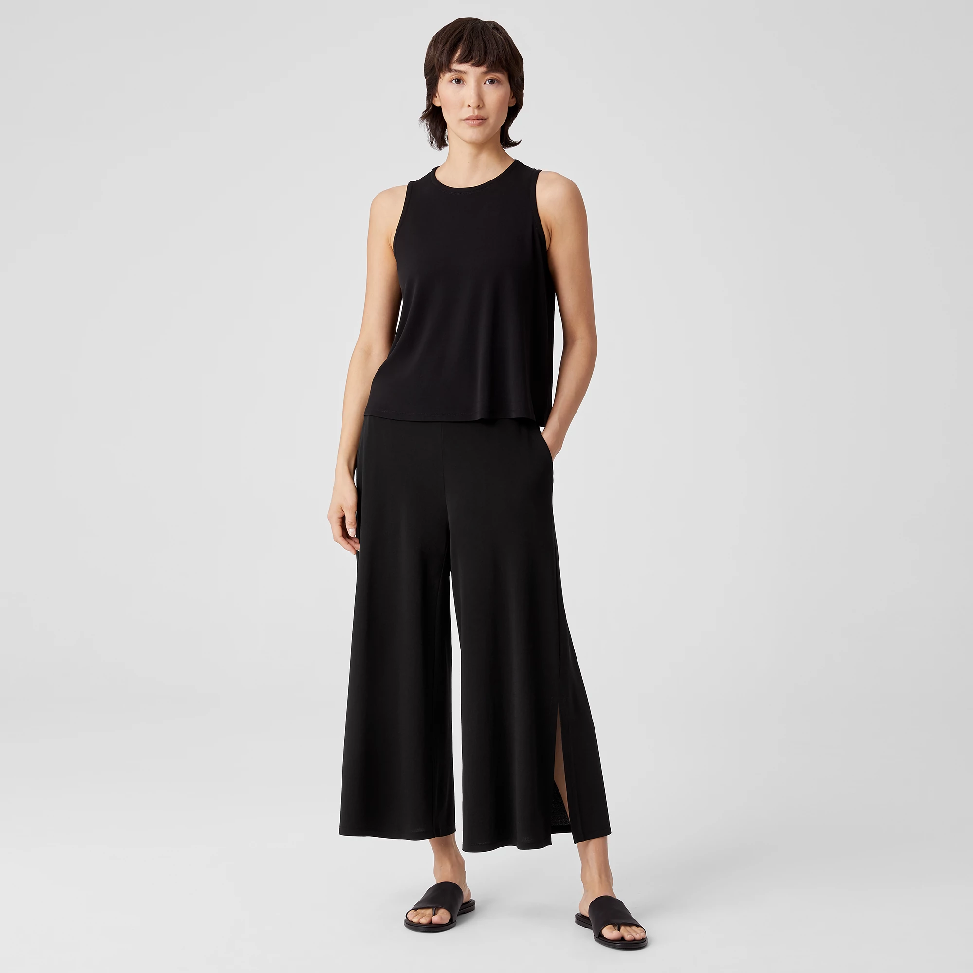 お歳暮 時期 Slits with Pant Wide-Leg Jersey Silk Stretch | FISHER EILEEN ジャケット・アウター