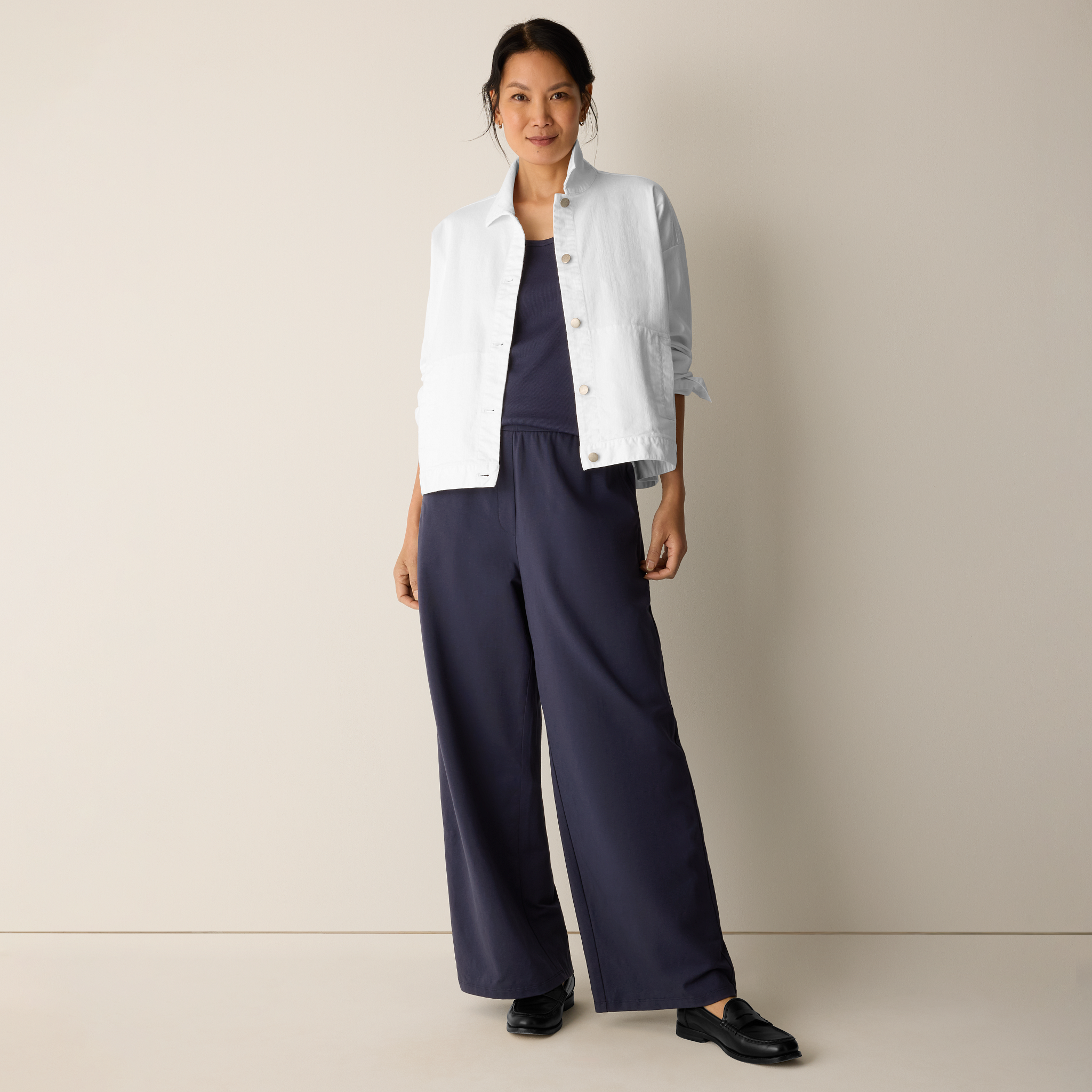 Pima Cotton Stretch Jersey Wide-Leg Pant