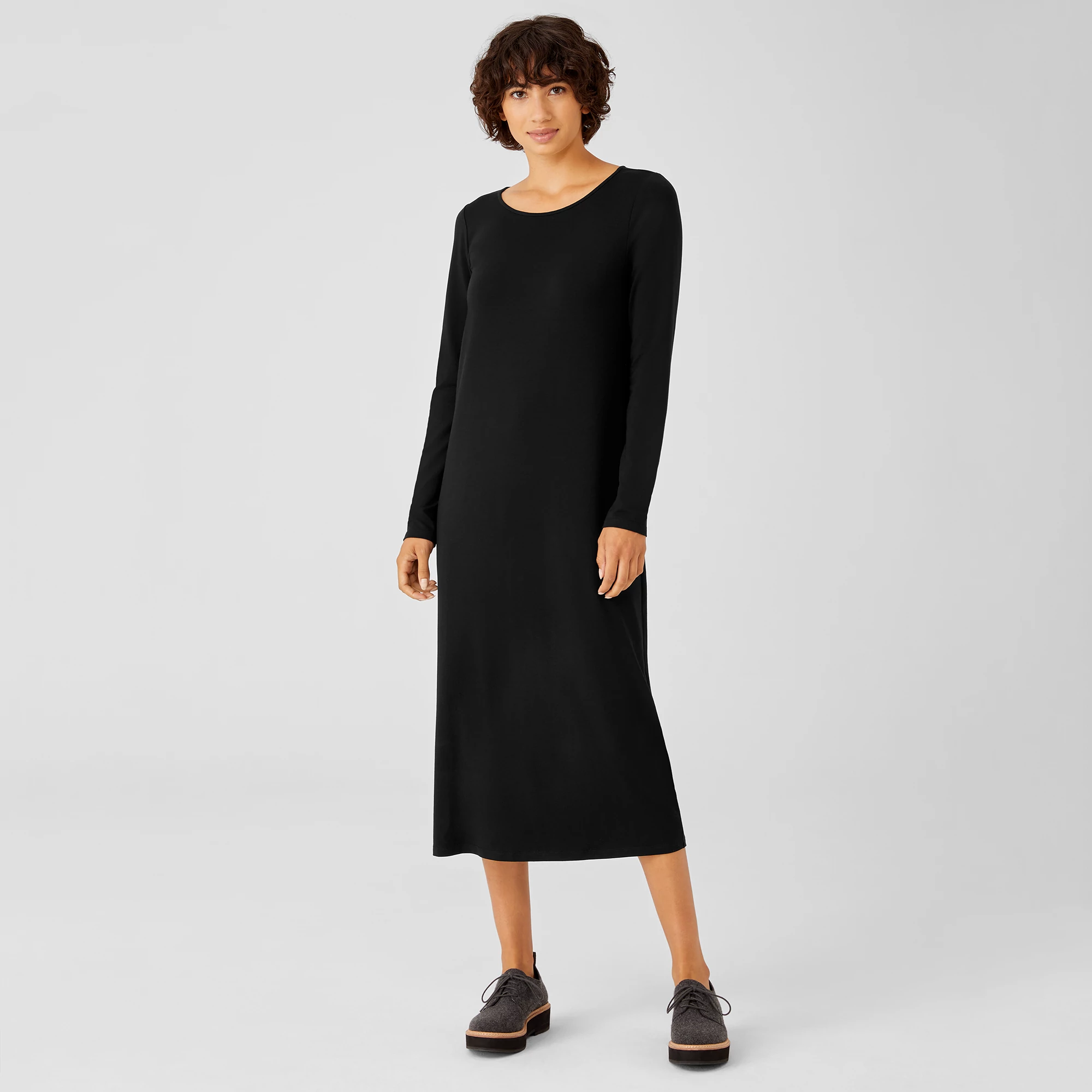 Stretch Jersey Knit Jewel Neck Dress EILEEN FISHER